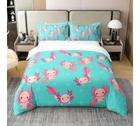Homewish Axolotl Bedding - Juego de funda de edredón para cama individual, diseño de salamandra rosa kawaii para niños y adolescentes, animales salvajes, funda de edredón del mundo submarino