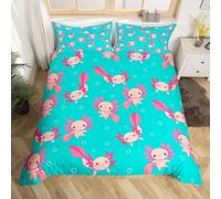 Homewish Axolotl - Juego de funda de edredón tamaño king | Ropa de cama Kawaii rosa salamandra silvestre para niños y adolescentes animales salvajes, funda de edredón del mundo submarino