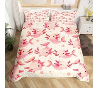 Homewish Axolotl - Juego de ropa de cama tamaño King | Kawaii rosa salamandra sirena funda de edredón para niños y adolescentes animales oceánicos, funda de edredón mundo submarino