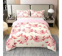 Homewish Axolotl - Juego de ropa de cama tamaño King | Kawaii rosa salamandra sirena, funda de edredón para niños y adolescentes, animales del océano, funda de edredón de mundo submarino