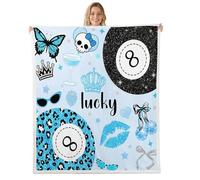 Homewish Billiards Y2K Lucky 8 Ball - Manta de felpa mullida negra y azul con diseño de calavera de azúcar, manta de forro polar sexy con labios y mariposas, decoración con estampado de leopardo para