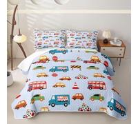 Homewish Blue Cars - Juego de edredón individual de 2 piezas | Blue Cars - Juego de ropa de cama con diseño geométrico de camión de bomberos rojo