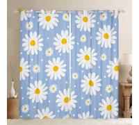 Homewish Blue Daisy - Cortinas opacas de 52 x 63 pulgadas para niñas, bonitas cortinas de ventana de flores de dibujos animados, juegos de 2 paneles, tratamientos florales de margaritas rústicas