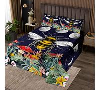 Homewish Boho Bee - Juego de edredón individual de hongos rojos para todas las edades, juego de ropa de cama hippie con estrellas y luna tropical, juego de colcha de microfibra con flores blancas y