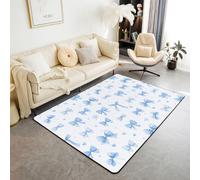 Homewish Bonita alfombra con lazo para dormitorio, 100 x 150 cm, color azul dulce, con corazones, para sala de estar, coqueta, moño que no se desprende, bonitos lazos grandes