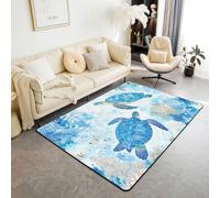Homewish Bonita alfombra de área de tortuga marina de 100 x 150 cm para dormitorio, acuarela, coral, estrella de mar, vida marina, sala de estar, animales, tortuga, no se desprende, alfombra degradada