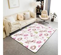 Homewish Bonita alfombra de área de vaquera occidental rosa y blanca de 100 x 150 cm, alfombra de arco de guitarra de cactus para adolescentes, niñas, vintage, sombrero occidental, botas de flores