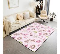 Homewish Bonita alfombra de área rosa de vaquera occidental de 100 x 150 cm, alfombra de arco de guitarra de cactus, para adolescentes y niñas, vintage, sombrero occidental, botas de flores silvestres