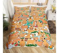 Homewish Capybaras - Funda de edredón para niños pequeños, juego de ropa de cama Happy Capybaras con divertidos animales de roedor, colección de dormitorio con 1 funda de almohada, individual