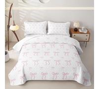 Homewish Colcha individual con lazo para todas las estaciones | Coquette - Juego de ropa de cama acolchada con diseño de lazo para preadolescentes y princesas preppy