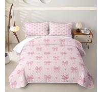 Homewish Coquette Bow - Colcha individual para todas las estaciones | Lindo juego de ropa de cama acolchado con lazo, decoración de princesas de ensueño