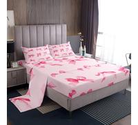 Homewish Coquette - Juego de ropa de cama doble con lazo rosa para niñas y niños, juego de sábanas con nudo de mariposa, decoración de habitación, sábana bajera ajustable de 4 piezas