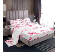 Homewish Coquette - Juego de sábanas con lazo rosa doble para niñas y niños, ropa de cama con nudo de mariposa, decoración de habitación, juego de sábanas de 4 piezas