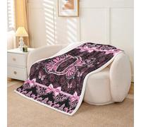 Homewish Coquette - Manta de forro polar con diseño de mariposa y letra D, tamaño Queen, 229 x 229 cm, damasco victoriano, lazo rosa, manta de felpa cálida de sherpa con monograma inicial Y2K para