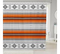 Homewish Cortina de ducha azteca occidental de 72 pulgadas de ancho x 72 pulgadas de largo, cortinas de baño geométricas étnicas, impermeables, estilo navajo, rayas grises y naranjas, decoración de