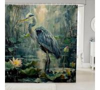 Homewish Cortina de ducha con diseño de pájaro azul de 72 pulgadas de ancho x 78 pulgadas de largo, cortinas de baño impermeables con pintura al óleo, hojas florales, accesorios de baño de granja y