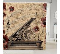 Homewish Cortina de ducha con diseño de piano steampunk, 183 cm de ancho x 198 cm de largo, con notas musicales, impermeables, bohemias, rústicas, flores de amapola, cortina de baño, estética