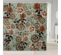 Homewish Cortina de ducha con flores verdes salvia, 72 pulgadas de ancho x 78 pulgadas de largo, cortinas de baño impermeables con flores bohemias, cortinas de baño vintage steampunk, estética