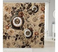 Homewish Cortina de ducha vintage de relojes de bolsillo, 183 cm de ancho x 198 cm de largo, cortinas de baño impermeables con flores de rosas beige, cortinas de baño de estética victoriana steampunk