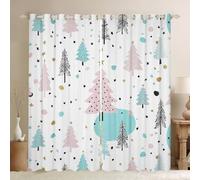 Homewish Cortinas de Navidad para dormitorio, cortinas opacas de árbol de Navidad, color rosa, estrellas y luna, cortinas de ventana de pinos de invierno, 2 juegos de paneles de 52 x 90 pulgadas