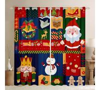 Homewish Cortinas de Papá Noel de dibujos animados de 66 x 90 pulgadas, juego de 2 paneles - Cascanueces de Navidad, hombre de jengibre, muñeco de nieve, cortinas opacas con bonito alce campana