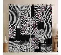 Homewish Cortinas de ventana con estampado de guepardo de 52 x 63 pulgadas, juegos de 2 paneles, cortinas opacas con estampado de cebra y leopardo, patrón de safari africano, lentejuelas, cortinas de