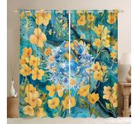 Homewish Cortinas de ventana de cangrejo costero con océano de 66 x 72 pulgadas, juegos de 2 paneles, cortinas opacas de mármol verde dorado, cortinas rústicas pastorales para ventana, cortinas