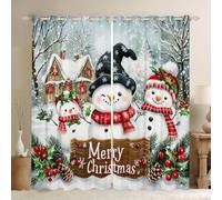 Homewish Cortinas de ventana de Feliz Navidad de 46 x 72 pulgadas, juegos de 2 paneles, cortinas opacas de muñeco de nieve de invierno, hojas de acebo y bayas rojas, cortinas de decoración de Navidad