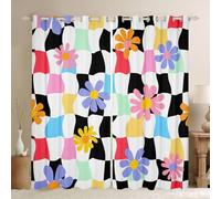 Homewish Cortinas opacas a cuadros a cuadros de acuarela de 46 x 72 pulgadas, 2 paneles, cortinas rústicas bohemias florales para sala de estar, decoración de ventanas a cuadros