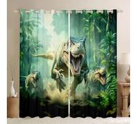 Homewish Cortinas opacas con estampado de dinosaurios verdes de 167.9 cm x 182.9 cm de largo, estampado de animales de la selva, 2 paneles de microfibra, decoración de vida silvestre