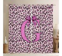 Homewish Cortinas opacas con estampado de leopardo letra G de 132 x 160 cm para sala de estar, cortinas vintage con ojales de leopardo rosa para dormitorio, cortinas de ventana de guepardo salvaje, 2