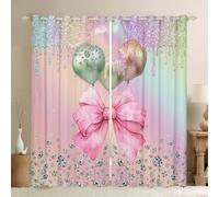 Homewish Cortinas opacas con lazo rosa pastel, cortinas iridiscentes arcoíris para dormitorio, cortinas de ventana con lazo de diamante con brillantina, globos coloridos, lentejuelas para ventana, 116