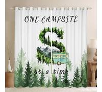 Homewish Cortinas opacas con letra S con inicial verde de 46 x 54 pulgadas para sala de estar, cortinas con ojales para dormitorio, pino de montaña gigante, decoración de 2 paneles
