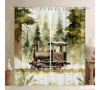 Homewish Cortinas opacas de búho de 52 x 90 pulgadas, 2 paneles, cortinas de ventana de tren para sala de estar, pino, bosque, hierba, acuarelas, tratamientos de ventanas, cortinas de bosques
