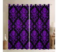 Homewish Cortinas opacas de damasco gótico, cortinas bohemias moradas para ventana, 2 paneles, 46 x 72 pulgadas, decoración bohemia victoriana, cortinas para niños y adultos, cortina de estilo barroco