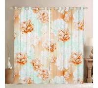 Homewish Cortinas opacas de peonía de acuarela de 52 x 63 pulgadas para sala de estar, cortinas bohemias con ojales de flores naranjas y blancas para dormitorio, cortinas bohemias degradadas de