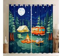 Homewish Cortinas opacas para ventana de campamento, 116 x 137 cm, 2 paneles, cortinas opacas para caravana, cielo estrellado, luna, estrellas, tienda de campaña, hoguera, cortinas para ventanas de