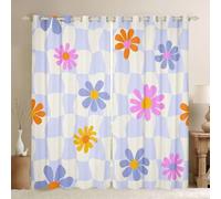 Homewish Cortinas opacas rústicas bohemias florales de 46 x 72 pulgadas para sala de estar, cortinas con ojales a cuadros color lila crema para dormitorio, cortinas estéticas de celosía de tablero de