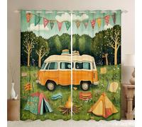 Homewish Cortinas para ventana de campamento de 66 x 90 pulgadas, 2 paneles, cortinas opacas para caravana, vintage, camping, pastizal, tienda de campaña, cortinas para ventana, patrón de bandera de