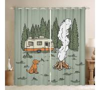 Homewish Cortinas para ventana de caravana de 46 x 72 pulgadas, juegos de 2 paneles, cortinas opacas para campamento, hoguera, dibujos animados, lindo perro, pino, cortinas para ventana, pastizal