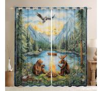 Homewish Cortinas para ventana de caravana de 66 x 72 pulgadas, juegos de 2 paneles - Cortinas opacas de oso, águila, lago, atardecer, ciervo, barco, bosque, tratamientos de ventana, cortinas de alce