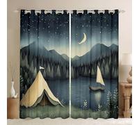 Homewish Cortinas para ventana de tienda de campaña de 167 x 228 cm, juego de 2 paneles, cortinas opacas para camping, luna creciente, cielo estrellado, estrellas, velero, tratamientos de ventana