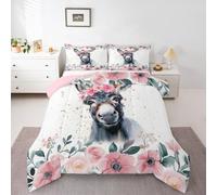 Homewish Cute Donkey King - Juego de edredón sin funda de edredón y 2 | Juego de edredón lavable con diseño de burro aninal salvaje en 3D para todas las estaciones