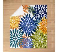 Homewish Dahlia - Manta de franela con diseño de flores de 101,6 x 127 cm | Cobija de forro polar azul y verde para cama, sofá, decoración de sala de estar con flores tropicales