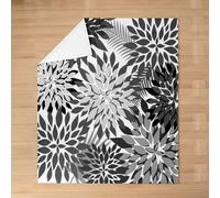Homewish Dahlia - Manta de franela con diseño de flores de 101,6 x 127 cm | Cobija de forro polar negro y gris para cama, sofá, decoración de sala de estar