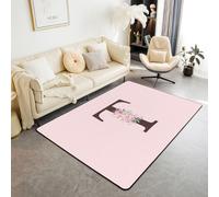 Homewish Dreamy Petal - Alfombra de 150 x 200 cm para dormitorio, sala de estar, alfombra moderna con letra T floral rosa, alfombra grande con inicial personalizada, flores kawaii que no se desprenden