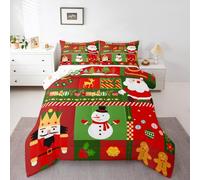 Homewish Edredón doble de dibujos animados de Papá Noel, juego de ropa de cama a cuadros de muñeco de nieve con cascanueces de Navidad, juego de edredón de árbol de Navidad de invierno de pino, bonito