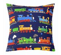Homewish Funda de cojín de tren de 16 x 16 pulgadas, funda de cojín de motor de vapor para niños, adolescentes, niños, transporte por pista, retro, color azul y verde, funda de cojín decorativa suave