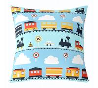 Homewish Funda de cojín de tren de 22 x 22 pulgadas, funda de cojín de vehículo de dibujos animados para niños, hombres, transporte ferroviario azul, funda de cojín suave y decorativa