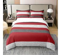 Homewish Funda de edredón de algodón con líneas geométricas para niños y niñas, funda de edredón de color rojo, gris y negro, juego de ropa de cama de arte minimalista, juego de cama de retazos
